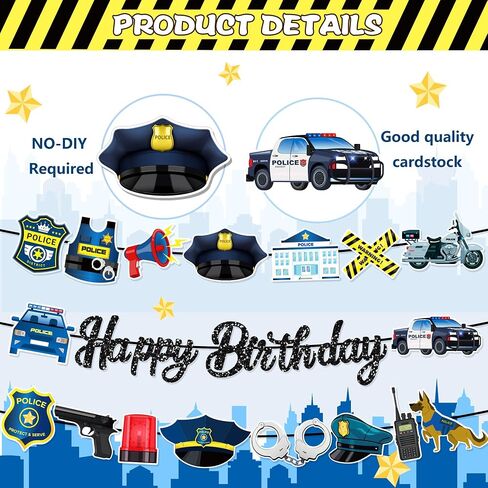 3 PCS Police Themed Happy Birthday Paper Banners Role Play Jr. Police Officer Banner Hanging Bunting Party Decorations in Saudi Arabia
