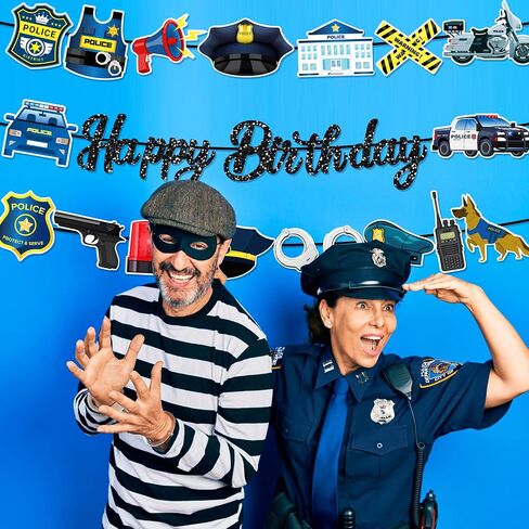 3 PCS Police Themed Happy Birthday Paper Banners Role Play Jr. Police Officer Banner Hanging Bunting Party Decorations in Saudi Arabia