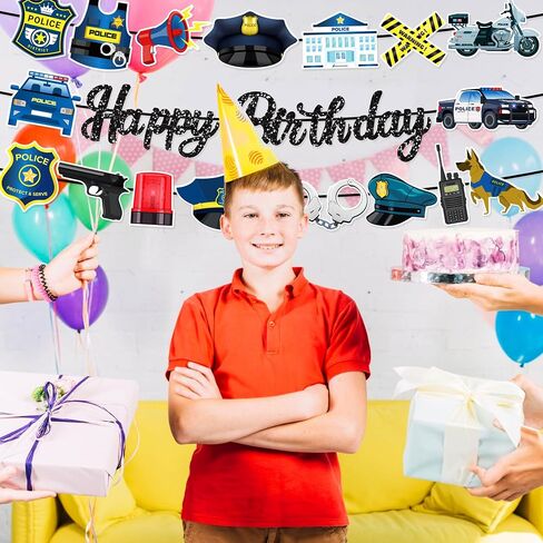 3 PCS Police Themed Happy Birthday Paper Banners Role Play Jr. Police Officer Banner Hanging Bunting Party Decorations in Saudi Arabia