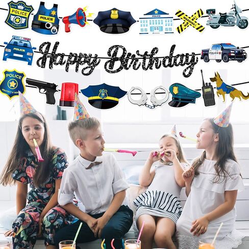 3 PCS Police Themed Happy Birthday Paper Banners Role Play Jr. Police Officer Banner Hanging Bunting Party Decorations in Saudi Arabia