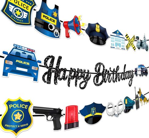 3 PCS Police Themed Happy Birthday Paper Banners Role Play Jr. Police Officer Banner Hanging Bunting Party Decorations in Saudi Arabia