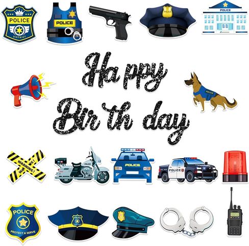 3 PCS Police Themed Happy Birthday Paper Banners Role Play Jr. Police Officer Banner Hanging Bunting Party Decorations in Saudi Arabia