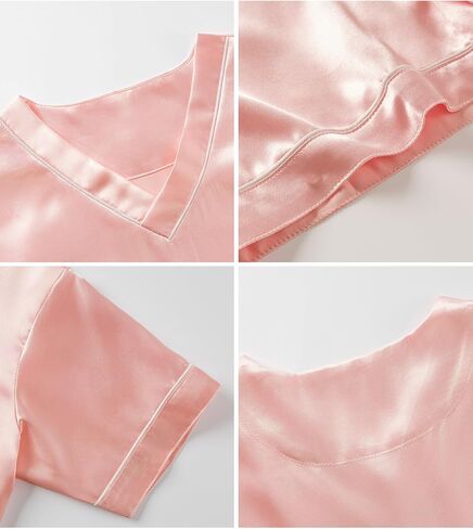 DIPUG Girls Pajamas Set Silky Satin Short Sleeve V Neck Pjs Soft Homewear Sleepwear 6-12 Years in Saudi Arabia