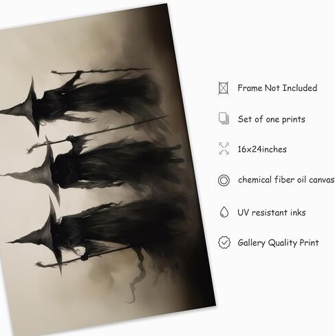 JarThenaAMCS Vintage Witch Canvas Wall Art Prints Halloween Rustic Art Poster Dark Academia Gothic Wall Decor for Gallery Living Room Bedroom (UNFRAMED 16 x 24in) in Saudi Arabia