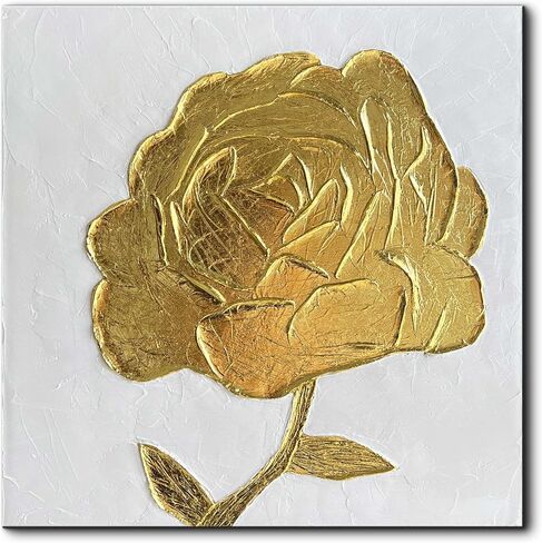 Creespi Hand Painted 3D Gold Floral Wall Art 24x24 inches,Contemporary Abstract Textured Flower Oil Painting On Canvas for Home Decor in Saudi Arabia