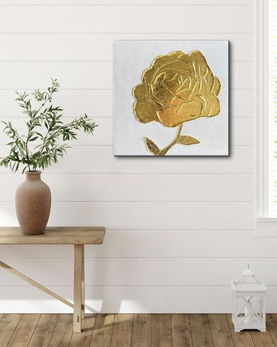 Creespi Hand Painted 3D Gold Floral Wall Art 24x24 inches,Contemporary Abstract Textured Flower Oil Painting On Canvas for Home Decor in Saudi Arabia