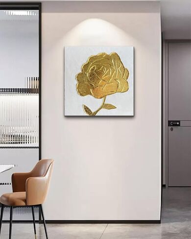 Creespi Hand Painted 3D Gold Floral Wall Art 24x24 inches,Contemporary Abstract Textured Flower Oil Painting On Canvas for Home Decor in Saudi Arabia