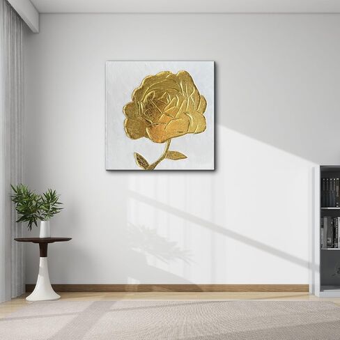 Creespi Hand Painted 3D Gold Floral Wall Art 24x24 inches,Contemporary Abstract Textured Flower Oil Painting On Canvas for Home Decor in Saudi Arabia
