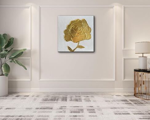 Creespi Hand Painted 3D Gold Floral Wall Art 24x24 inches,Contemporary Abstract Textured Flower Oil Painting On Canvas for Home Decor in Saudi Arabia