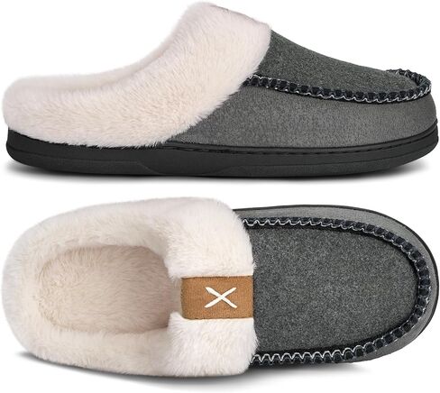 النعال Athmile للرجال moccasins Memory Foam Fluffy Mens slippers تنزلق على منزل أحذية داخلية في الهواء الطلق فخم الصوف غامض مبطن المنزل in Kuwait
