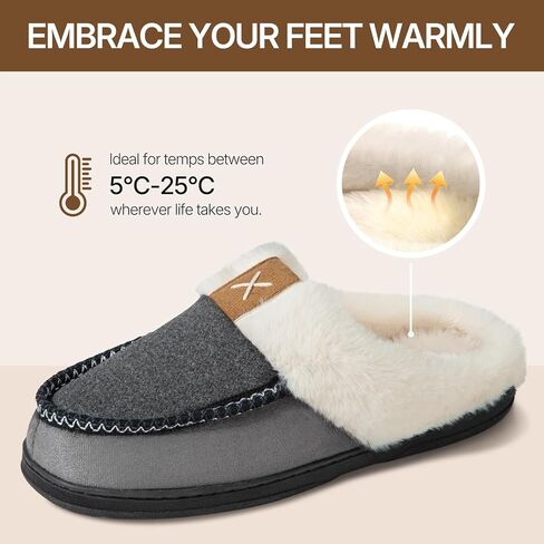 النعال Athmile للرجال moccasins Memory Foam Fluffy Mens slippers تنزلق على منزل أحذية داخلية في الهواء الطلق فخم الصوف غامض مبطن المنزل in Kuwait