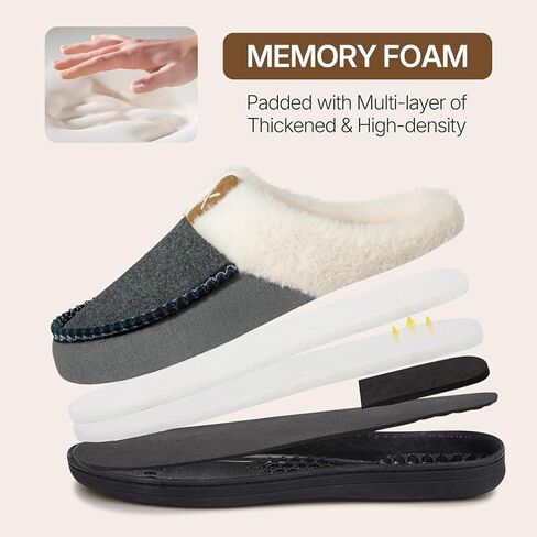 النعال Athmile للرجال moccasins Memory Foam Fluffy Mens slippers تنزلق على منزل أحذية داخلية في الهواء الطلق فخم الصوف غامض مبطن المنزل in Kuwait