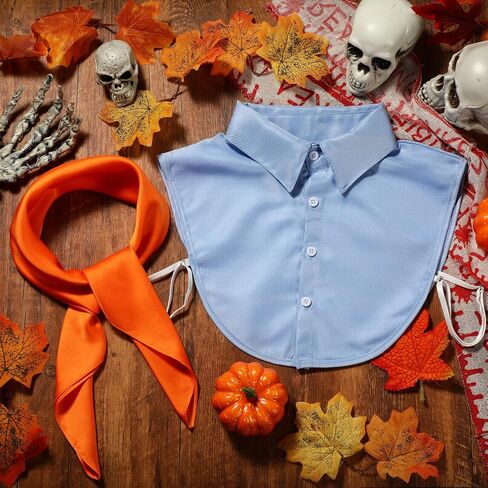 2 Pcs Halloween Costume for Adult Orange Square Neck Scarf Blue Fake Collar Detachable Collar Blouse Halloween Costume Cosplay Accessory in Saudi Arabia