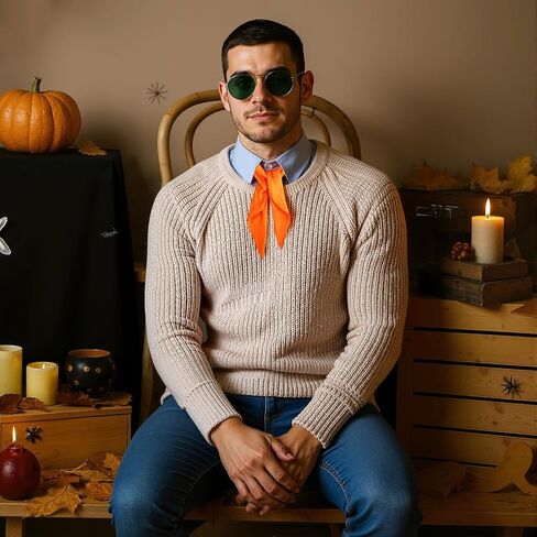 2 Pcs Halloween Costume for Adult Orange Square Neck Scarf Blue Fake Collar Detachable Collar Blouse Halloween Costume Cosplay Accessory in Saudi Arabia