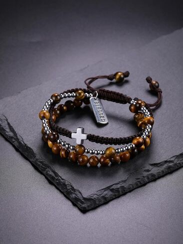 Jovivi Crystal Beaded Bracelet with Blessed Cross Charm Natural Healing Crystals Stone Multilayer Wrap Bracelets Adjustable in Saudi Arabia