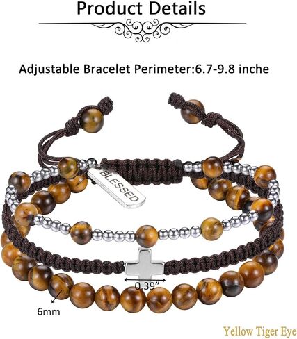 Jovivi Crystal Beaded Bracelet with Blessed Cross Charm Natural Healing Crystals Stone Multilayer Wrap Bracelets Adjustable in Saudi Arabia