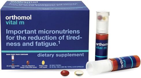 Orthomol Vital M Vial-مكملات فيتامين للرجال لمدة 30 يومًا مع A و B و C و D و E و K و Eodine و Omega-3-يدعم الطاقة والحيوية الذكور in Kuwait