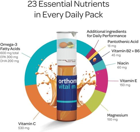 Orthomol Vital M Vial-مكملات فيتامين للرجال لمدة 30 يومًا مع A و B و C و D و E و K و Eodine و Omega-3-يدعم الطاقة والحيوية الذكور in Kuwait