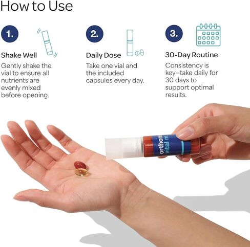 Orthomol Vital M Vial-مكملات فيتامين للرجال لمدة 30 يومًا مع A و B و C و D و E و K و Eodine و Omega-3-يدعم الطاقة والحيوية الذكور in Kuwait