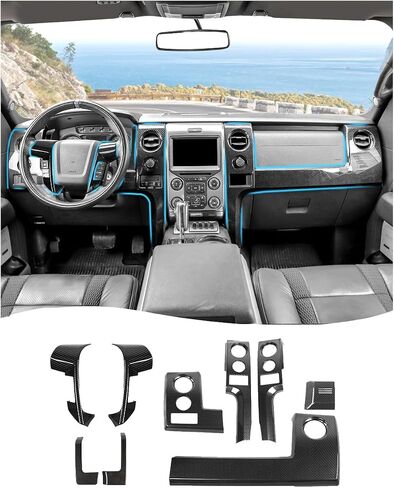 Voodonala Carbon Fiber Interior Trim Kit Compatible with Ford F150 Raptor Accessories 2009-2014, Center Console Dashboard Panel Cover Steering Wheel Trim in Saudi Arabia