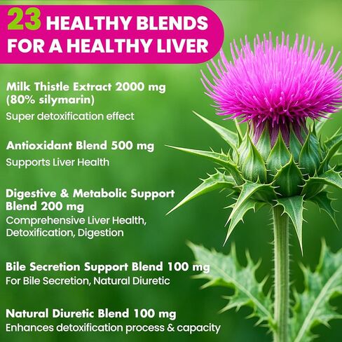 تطهير الكبد التخلص من السموم والإصلاح ، 2000 ملغ ملحق الحليب الشوك مع جذر الهندباء ، الجلوتاثيون والخرشوف ، 23 في -1 الصيغة العشبية لإزالة السموم والصحة ، خالية من السكر ، نباتي ، 60 غولت. in Kuwait