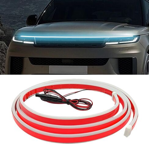 71 Inch Exterior Car LED Hood Light Strip, Flexible Waterproof Dynamic Scan Start Up Hoodbeam Lights, Universal 12V Bright Daytime Running Light Strip for Cars, SUVs, Trucks (White) in Saudi Arabia