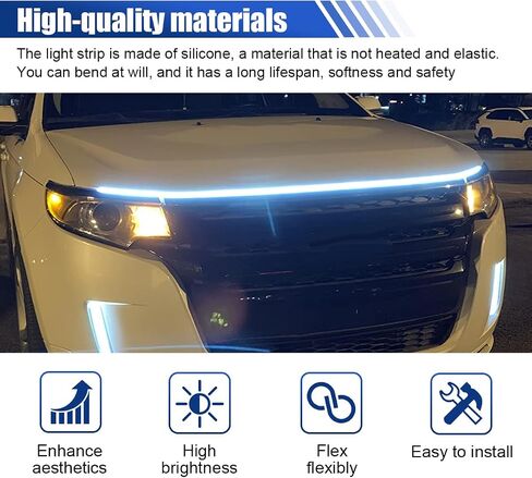 71 Inch Exterior Car LED Hood Light Strip, Flexible Waterproof Dynamic Scan Start Up Hoodbeam Lights, Universal 12V Bright Daytime Running Light Strip for Cars, SUVs, Trucks (White) in Saudi Arabia