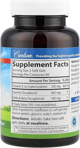 Carlson Labs Gamma E-Gems, Gamma Tocopherol, 465 mg, 120 Softgels in Saudi Arabia