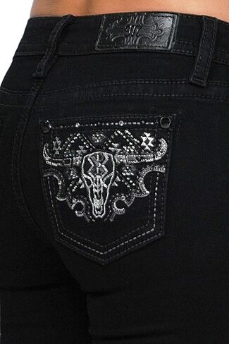 Miss Me Women's Mid-Rise Black Spur Longhorn Western Embellished Bootcut Jeans in Saudi Arabia