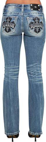 Miss Me Women's Mid-Rise Large Cross Logo Embellished Pockets Bootcut Jeans in Saudi Arabia