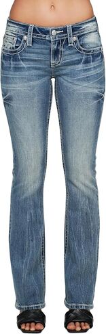 Miss Me Women's Mid-Rise Large Cross Logo Embellished Pockets Bootcut Jeans in Saudi Arabia