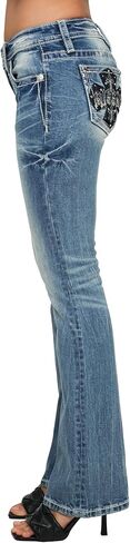Miss Me Women's Mid-Rise Large Cross Logo Embellished Pockets Bootcut Jeans in Saudi Arabia