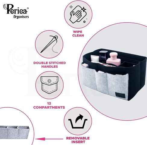 'Aya' Premium Felt Purse Organizer Insert - 2 Sizes Bag Organizer for Handbags (Large, Dove Grey & Charcoal) in Saudi Arabia