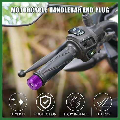 Motoforti Motorcycle Handlebar End Plug Aluminum Alloy 7/8" 22mm 30mm OD Fashionable | Front Handle Bar Grips Cap Gear Balanced Plug Purple 2 Pcs Long-lasting in Saudi Arabia