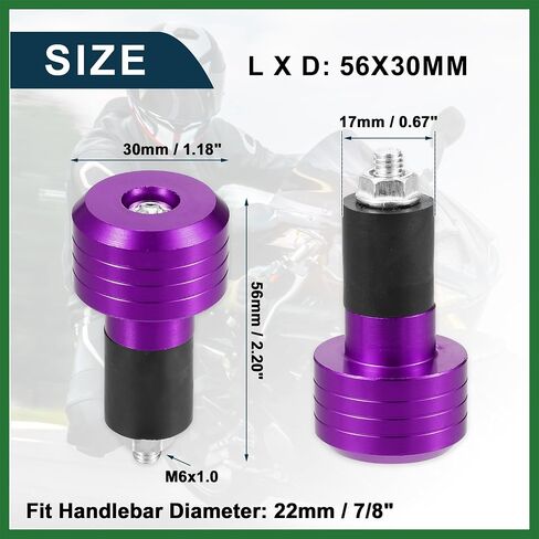 Motoforti Motorcycle Handlebar End Plug Aluminum Alloy 7/8" 22mm 30mm OD Fashionable | Front Handle Bar Grips Cap Gear Balanced Plug Purple 2 Pcs Long-lasting in Saudi Arabia