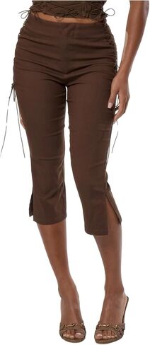 MakeMeChic Women's Y2K Lace Up Capri Pants Tie Side Split Hem Ruched Summer Going Out Leggings in Kuwait