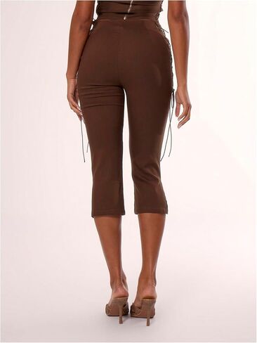 MakeMeChic Women's Y2K Lace Up Capri Pants Tie Side Split Hem Ruched Summer Going Out Leggings in Kuwait