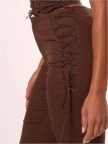 MakeMeChic Women's Y2K Lace Up Capri Pants Tie Side Split Hem Ruched Summer Going Out Leggings in Kuwait