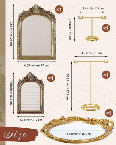 5pcs Gold Vintage Jewelry Display Set for Selling 1 Velvet Jewelry Frame 1 Ring Holder 1 Mirror Tray 2 Earring Stands Necklace Organizer Photography Props for Gifts Wedding Decor Women in Saudi Arabia