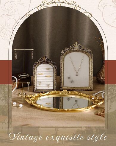 5pcs Gold Vintage Jewelry Display Set for Selling 1 Velvet Jewelry Frame 1 Ring Holder 1 Mirror Tray 2 Earring Stands Necklace Organizer Photography Props for Gifts Wedding Decor Women in Saudi Arabia
