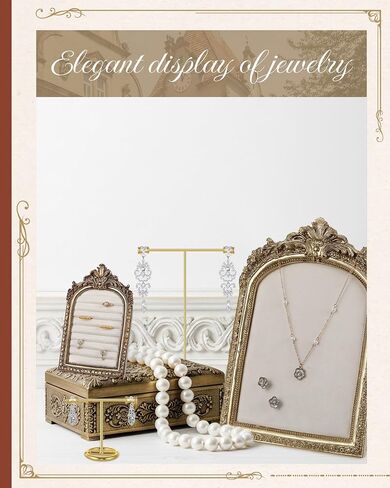 5pcs Gold Vintage Jewelry Display Set for Selling 1 Velvet Jewelry Frame 1 Ring Holder 1 Mirror Tray 2 Earring Stands Necklace Organizer Photography Props for Gifts Wedding Decor Women in Saudi Arabia