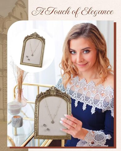 5pcs Gold Vintage Jewelry Display Set for Selling 1 Velvet Jewelry Frame 1 Ring Holder 1 Mirror Tray 2 Earring Stands Necklace Organizer Photography Props for Gifts Wedding Decor Women in Saudi Arabia
