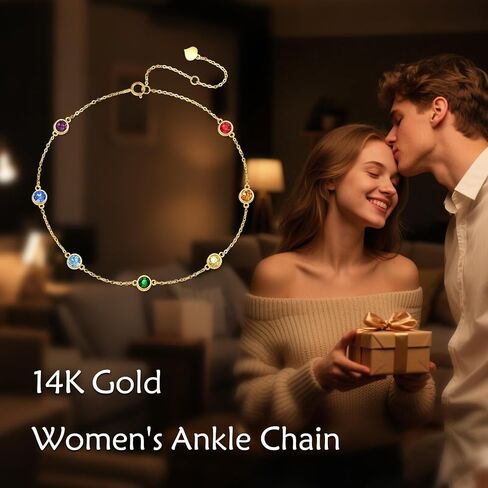 DOVRAN 14K Solid Gold Chakra Anklet for Women Crystal Ankle Bracelet Real Gold Jewelry Gift Birthday in Saudi Arabia