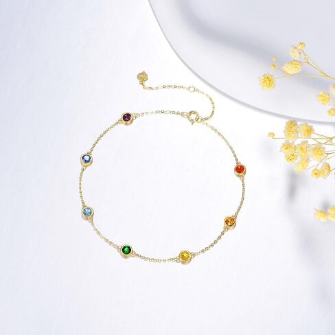 DOVRAN 14K Solid Gold Chakra Anklet for Women Crystal Ankle Bracelet Real Gold Jewelry Gift Birthday in Saudi Arabia