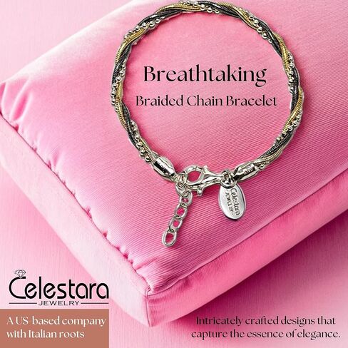 925 سلسلة الفضة الاسترليني ، المجوهرات الإيطالية المصنوعة مع لهجة ذهبية (تضمنت صندوق هدايا جلدية فاخرة) in Kuwait