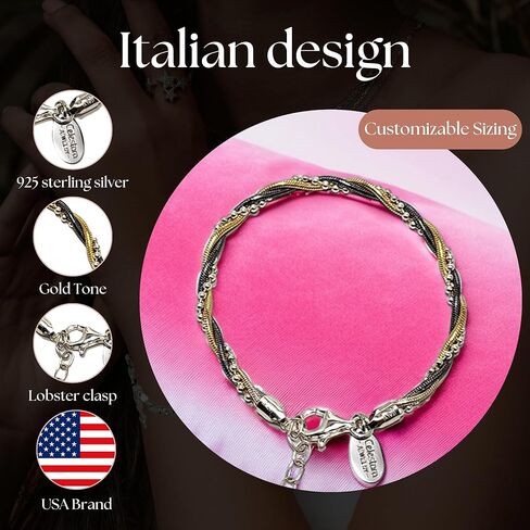 925 سلسلة الفضة الاسترليني ، المجوهرات الإيطالية المصنوعة مع لهجة ذهبية (تضمنت صندوق هدايا جلدية فاخرة) in Kuwait