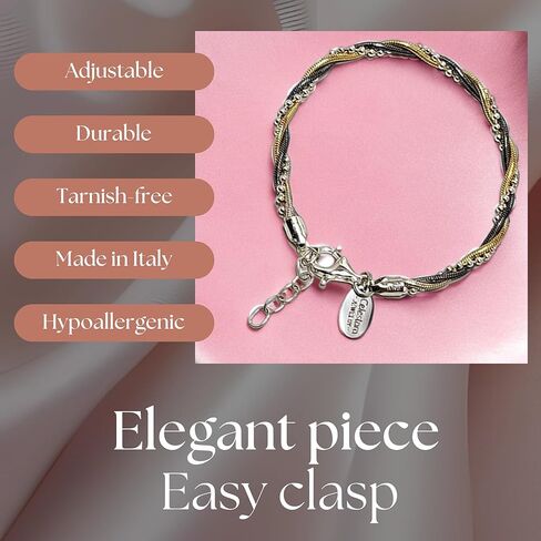 925 سلسلة الفضة الاسترليني ، المجوهرات الإيطالية المصنوعة مع لهجة ذهبية (تضمنت صندوق هدايا جلدية فاخرة) in Kuwait