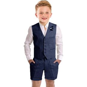 بدلة الأولاد بدلة شورت الصيف للبنين 2 قطع ضئيلة نائمة الأطفال Tuxedo Beach ملابس الزفاف مجموعة Linen Suit Short in Kuwait