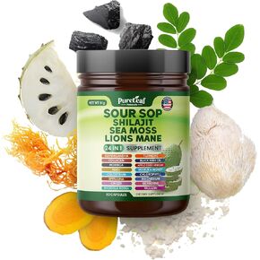 Soursop Shilajit, Sea Moss, and Lions Mane - 24-in-1 Supplement with Ashwagandha, Black Seed Oil, Rhodiola Rosea, Ginger, Collagen, Turmeric - Made in USA - 60 Capsules in Saudi Arabia