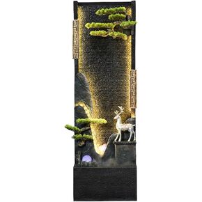 Decor Chinese-Style Circulating Water Curtain Wall Fountain with Artificial Mountain and Flowing Water, Floor-Standing Decorative Ornament, Suitable for Living Room or Office for Entryway in Saudi Arabia
